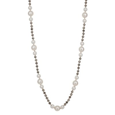Long cream pearl and grey facet bead necklace